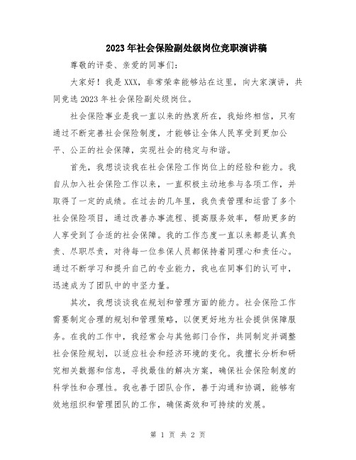 2023年社会保险副处级岗位竞职演讲稿