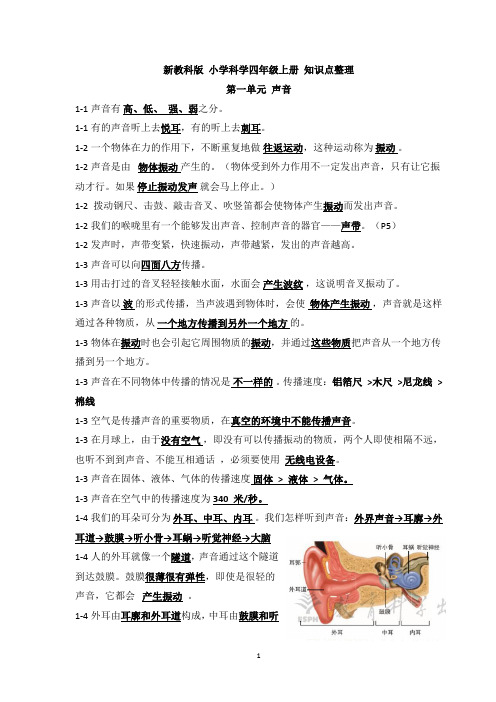 教科版小学科学四年级上册知识点总结(全套)