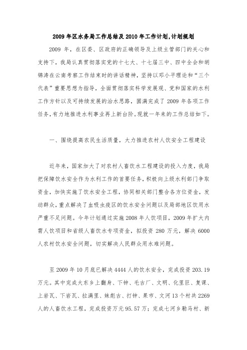 2009年区水务局工作总结及2010年工作计划,计划规划