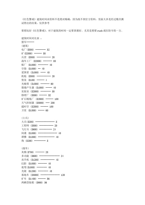 《红色警戒》建筑时间