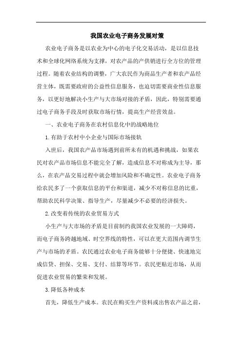 我国农业电子商务发展对策