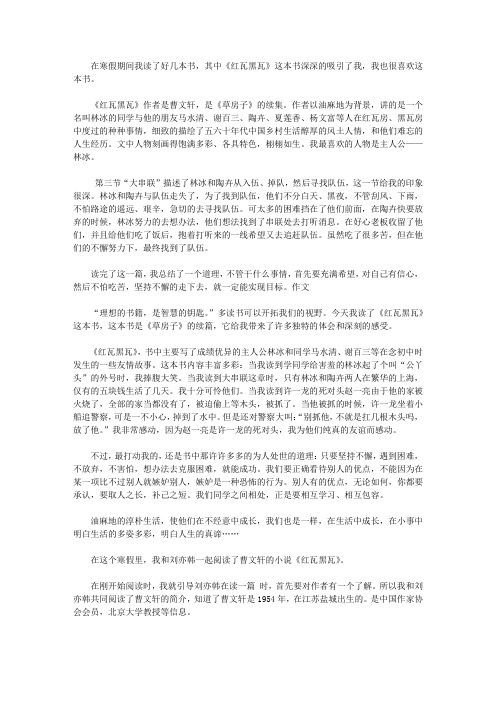 2020红瓦黑瓦读后感500字范文