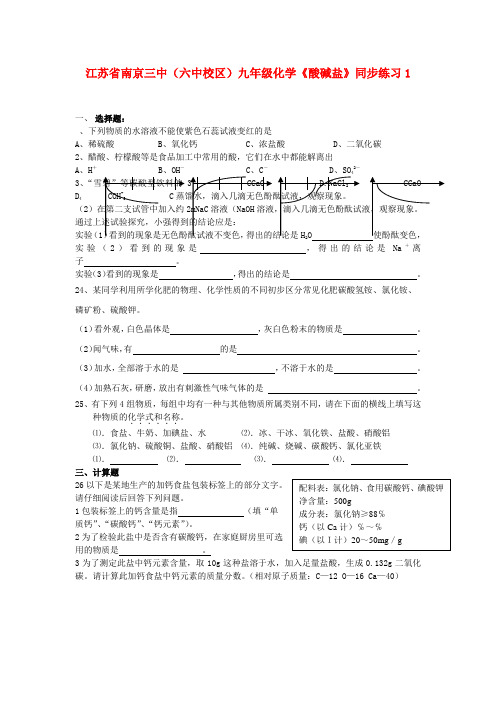 江苏省南京三中（六中校区）九年级化学《酸碱盐》同步练习1