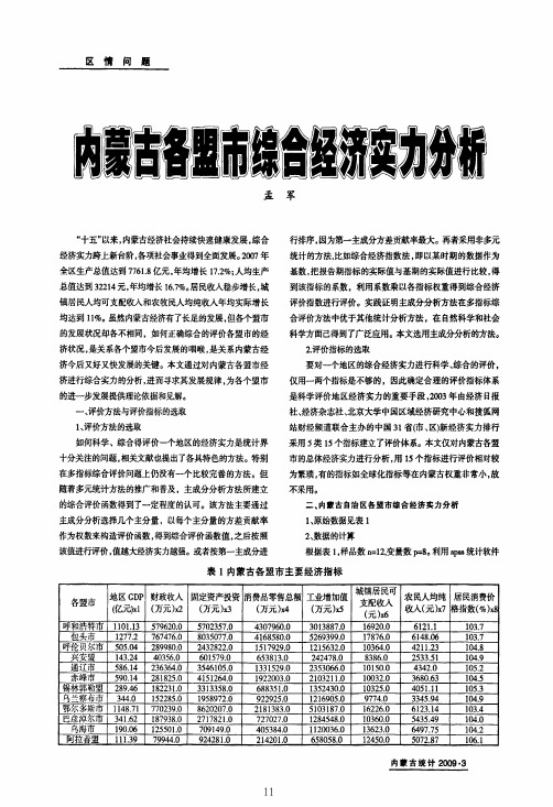 内蒙古各盟市综合经济实力分析
