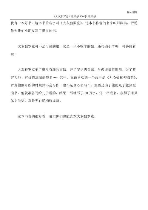 《大灰狼罗克》读后感200字_读后感