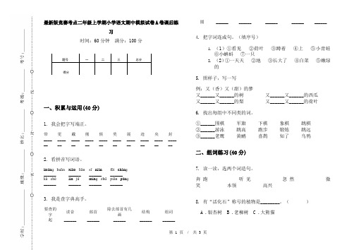 最新版竞赛考点二年级上学期小学语文期中模拟试卷A卷课后练习