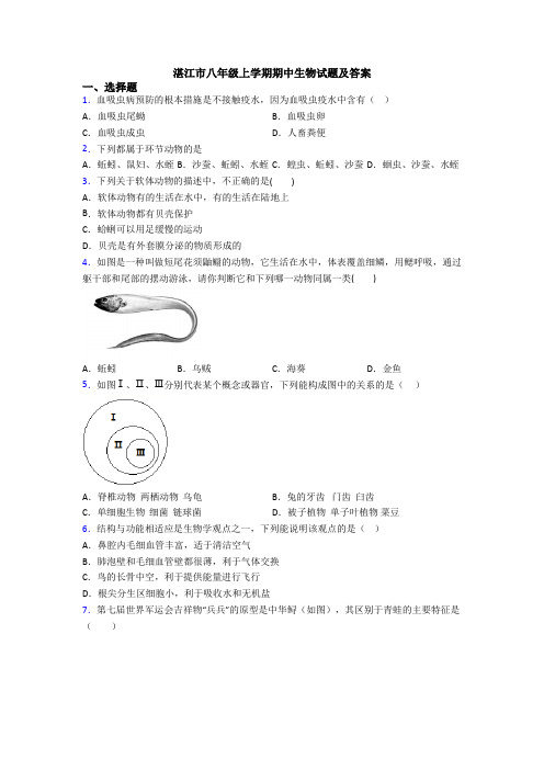 湛江市八年级上学期期中生物试题及答案