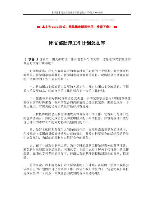 【推荐】团支部助理工作计划怎么写-范文word版 (1页)