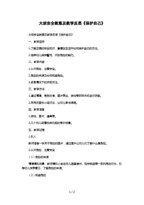 大班安全教案及教学反思《保护自己》