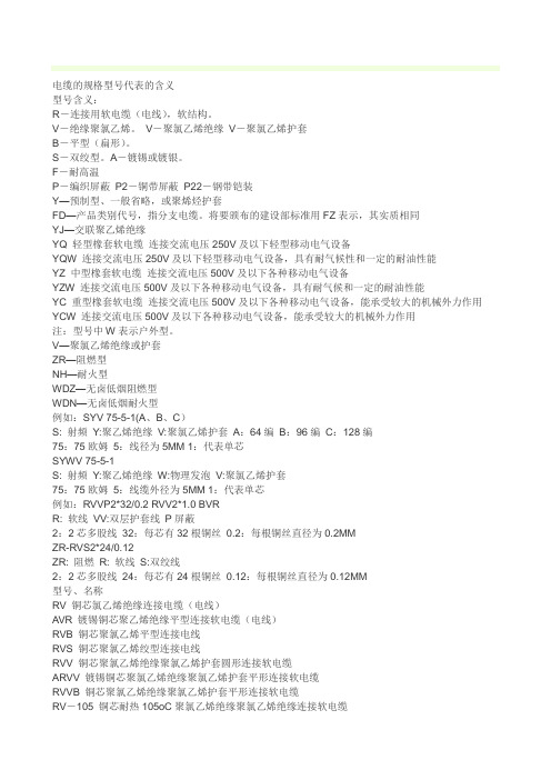 电缆的规格型号代表的含义