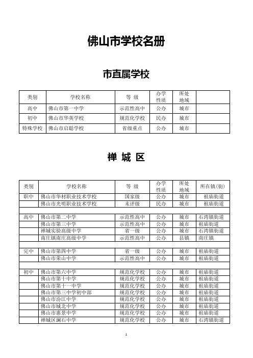 佛山市禅城区学校名册