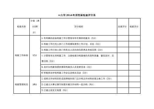 华东师范大学2014年度档案检查评分表【模板】