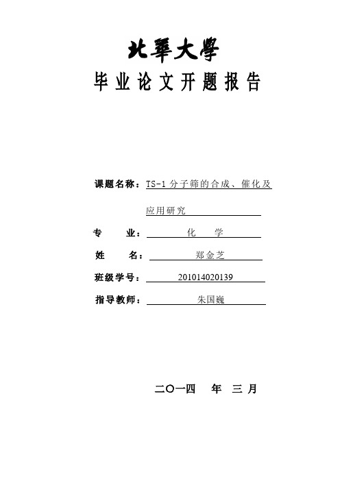 TS-1分子筛的合成、催化及应用研究 开题报告