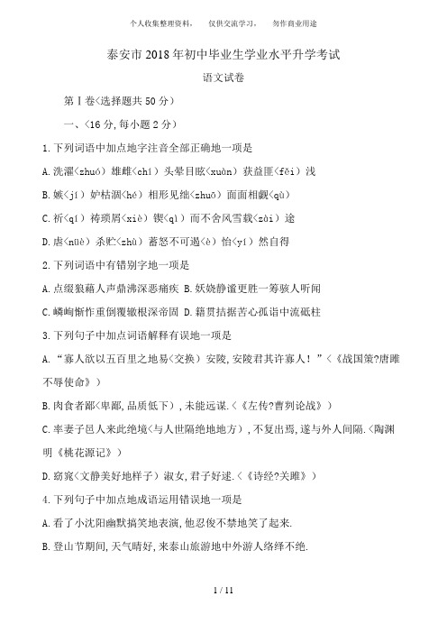 泰安市中考语文习题