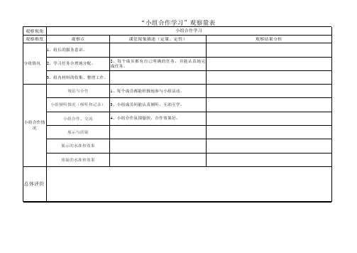 “小组合作学习”评价观察量表