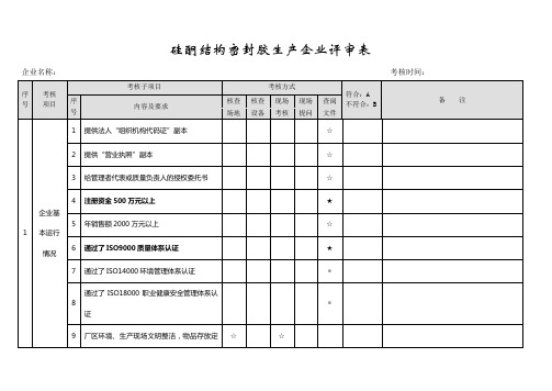 硅酮结构密封胶生产企业评审表