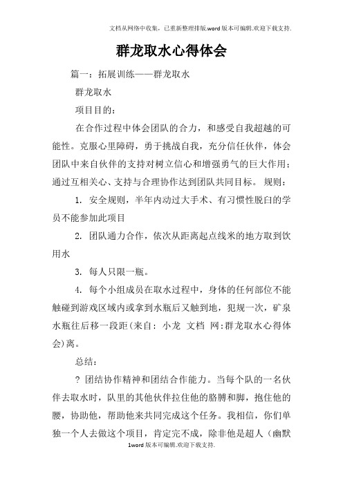 群龙取水心得体会