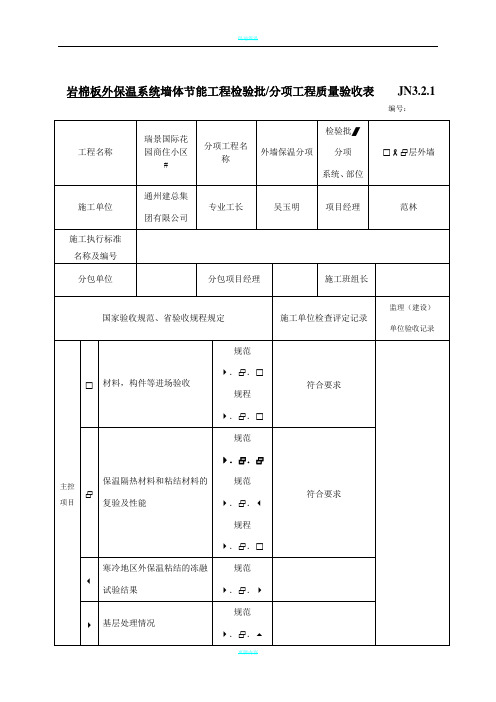 岩棉板外保温系统墙体节能工程检验批