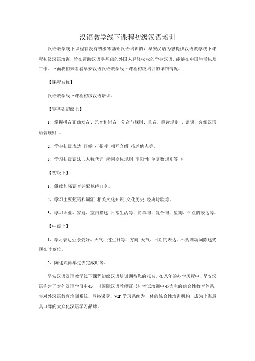 汉语教学线下课程初级汉语培训