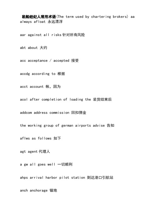 租船经纪人常用术语(Thetermusedbycharteringbrokers)