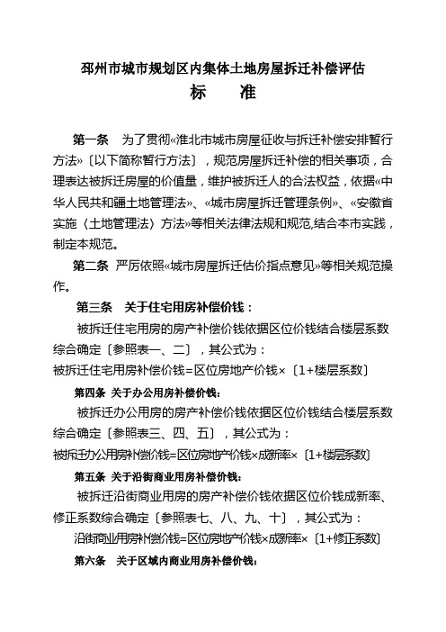 邳州市城市规划区内集体土地房屋拆迁补偿评估