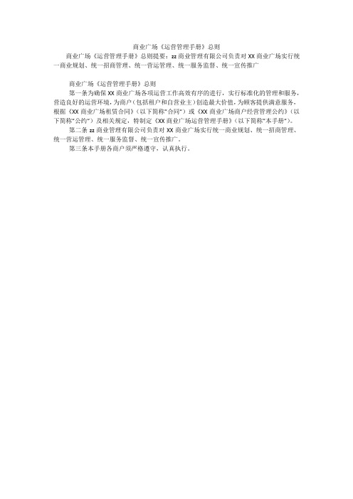 商业广场《运营管理手册》总则