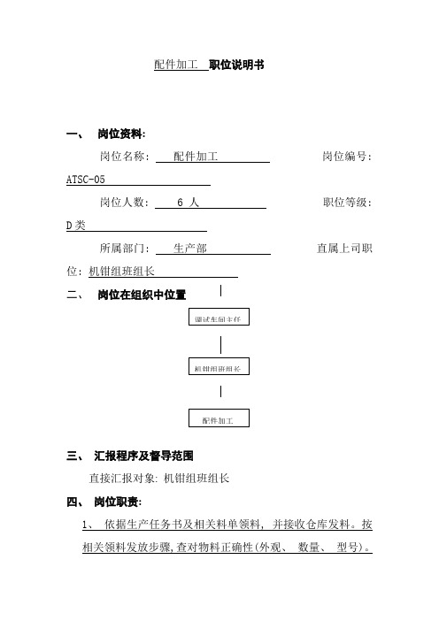 配件加工职位说明书