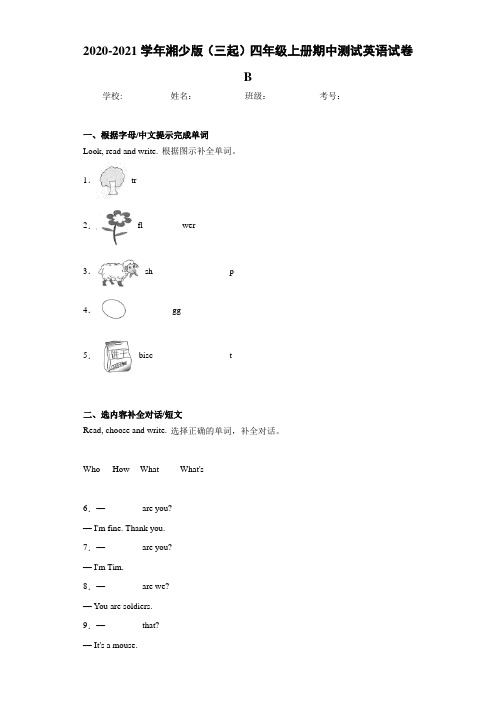 2020-2021学年湘少版(三起)四年级上册期中测试英语试卷B