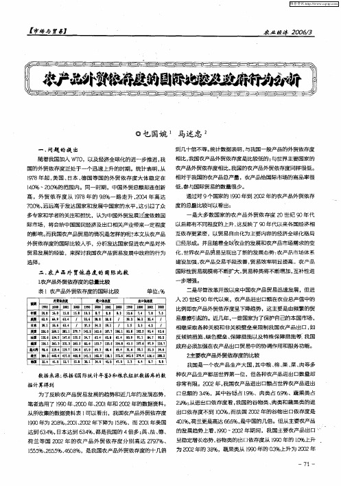 农产品外贸依存度的国际比较及政府行为分析