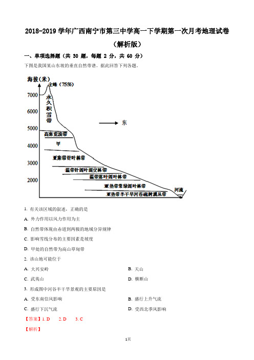 2018-2019学年广西南宁市第三中学高一下学期第一次月考地理试卷(解析版)