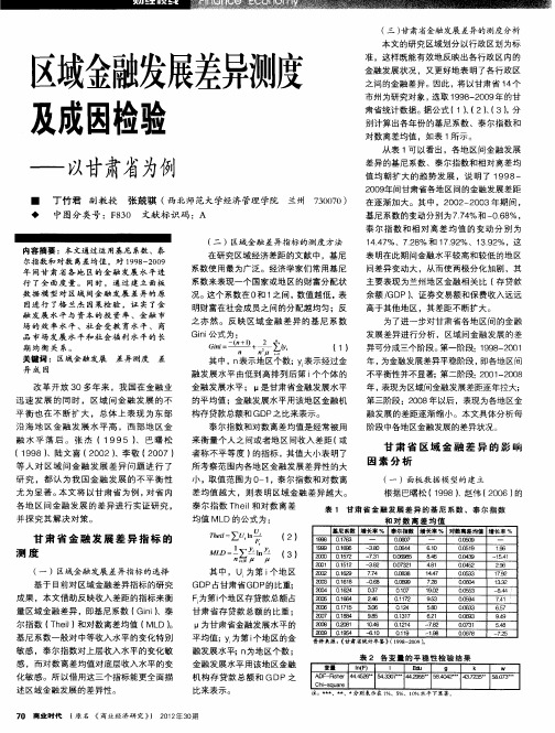 区域金融发展差异测度及成因检验——以甘肃省为例