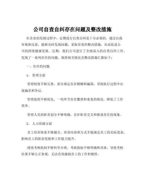 公司自查自纠存在问题及整改措施