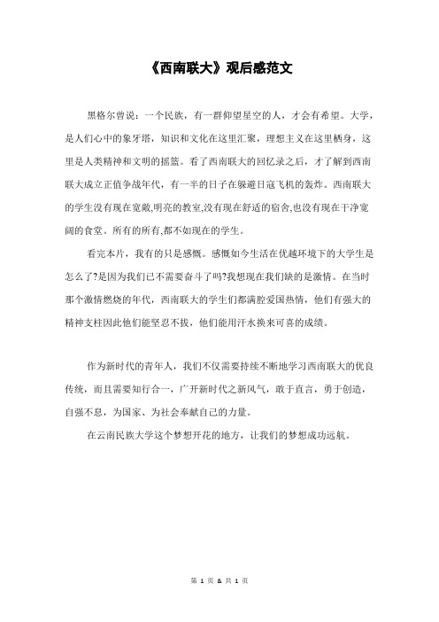 《西南联大》观后感范文