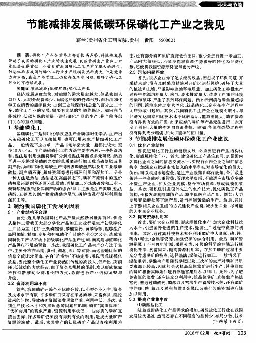 节能减排发展低碳环保磷化工产业之我见