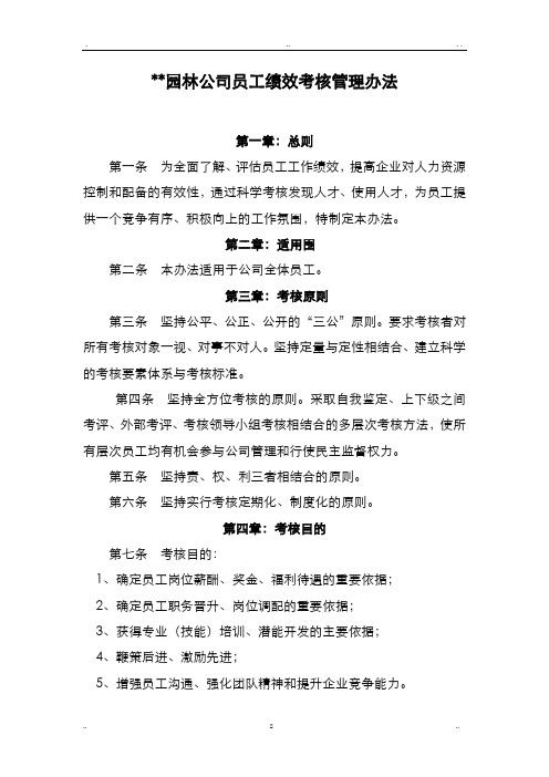 园林公司员工绩效考核管理办法