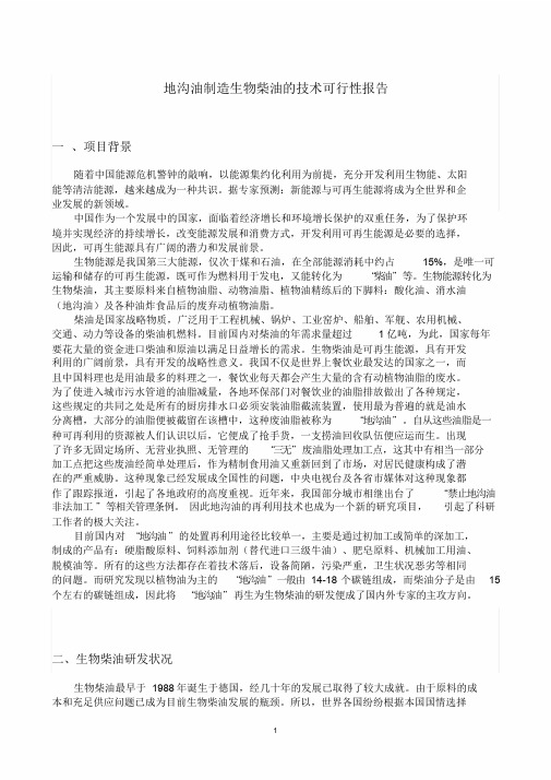 地沟油制造生物柴油的技术可行性报告