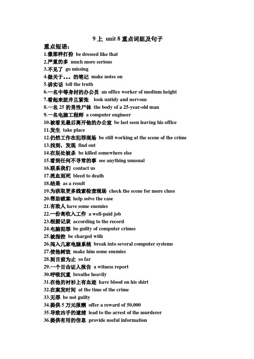 新牛津译林版英语九年级上册第八单元重点词组句子