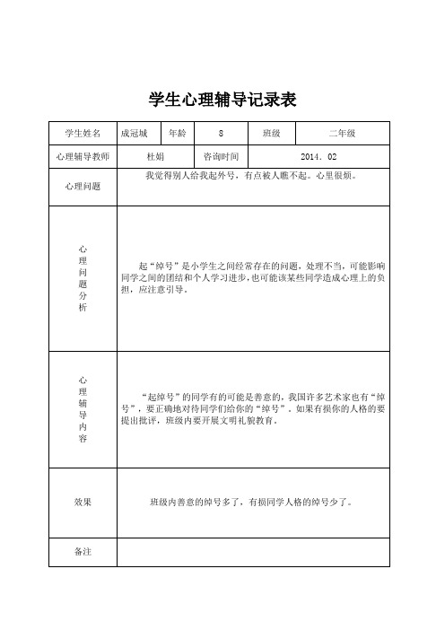 小学心理咨询记录表 (1)