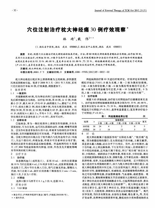 穴位注射治疗枕大神经痛30例疗效观察