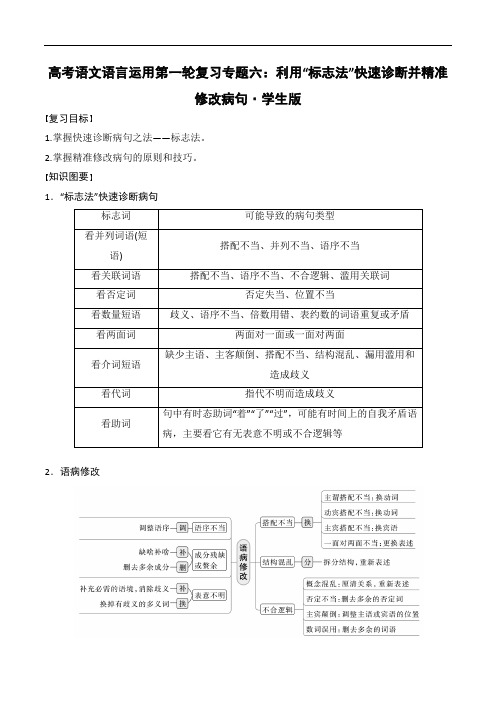 高考语文语言运用第一轮复习专题六：利用“标志法”快速诊断并精准修改病句(学生版)