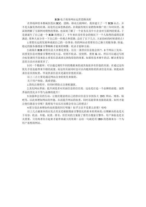 B2B电子商务网站运营思路浅析