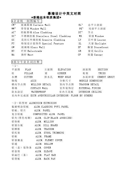 幕墙设计中英文对照