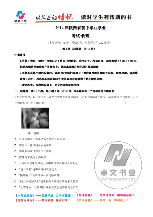2014年陕西中考物理试题