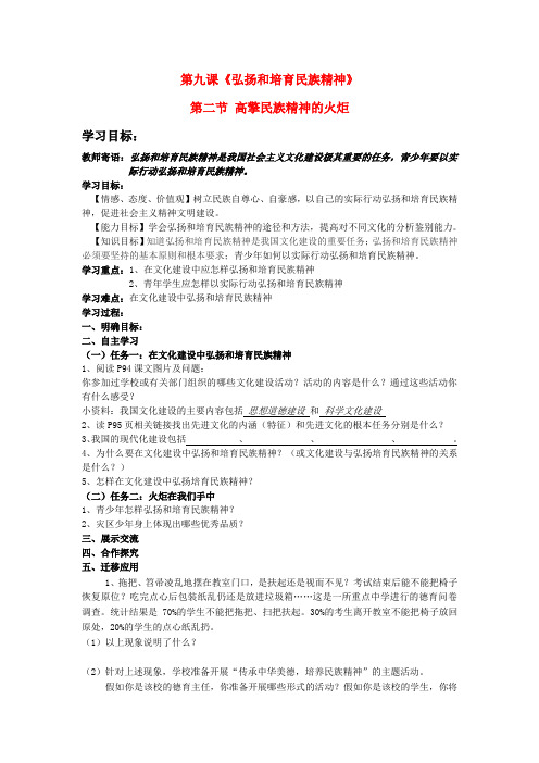 九年级思想品德 高擎民族精神的火炬学案 鲁教版