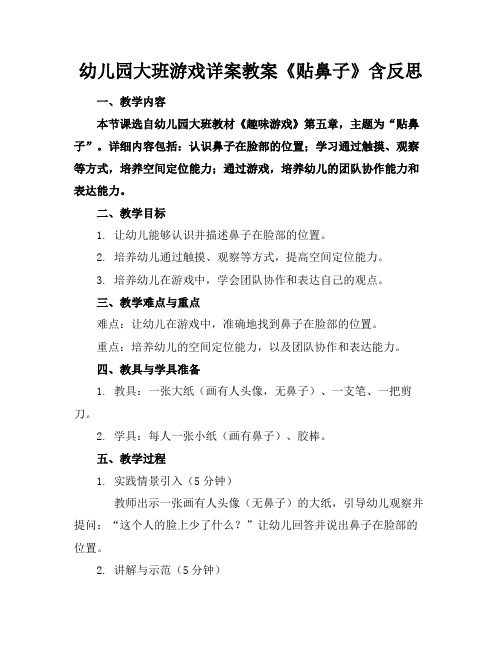 幼儿园大班游戏详案教案《贴鼻子》含反思