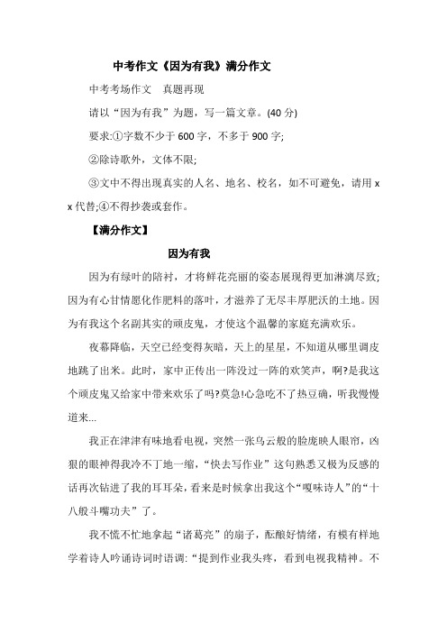 中考作文《因为有我》满分作文1
