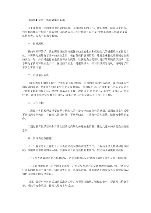2020年【精华】班级工作计划集合6篇