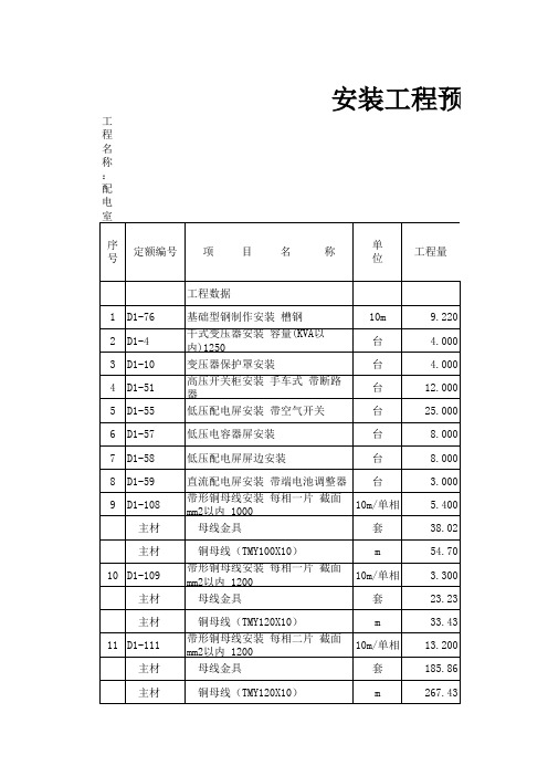 配电室设备安装预算书