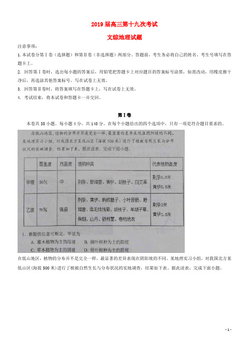 2020届高三地理第十九次考试试题 新人教版