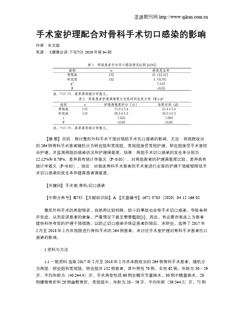 手术室护理配合对骨科手术切口感染的影响